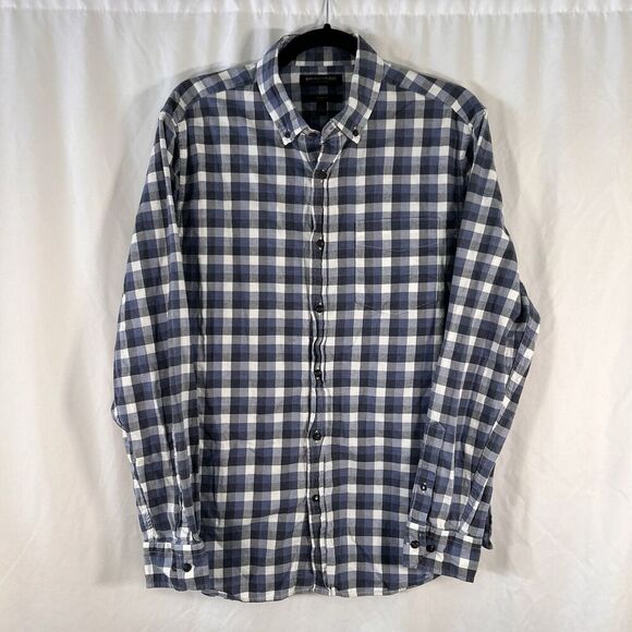Banana Republic Luxe Flannel Men's Large Blue Plaid Button Up Long Sleeve - Picture 1 of 9